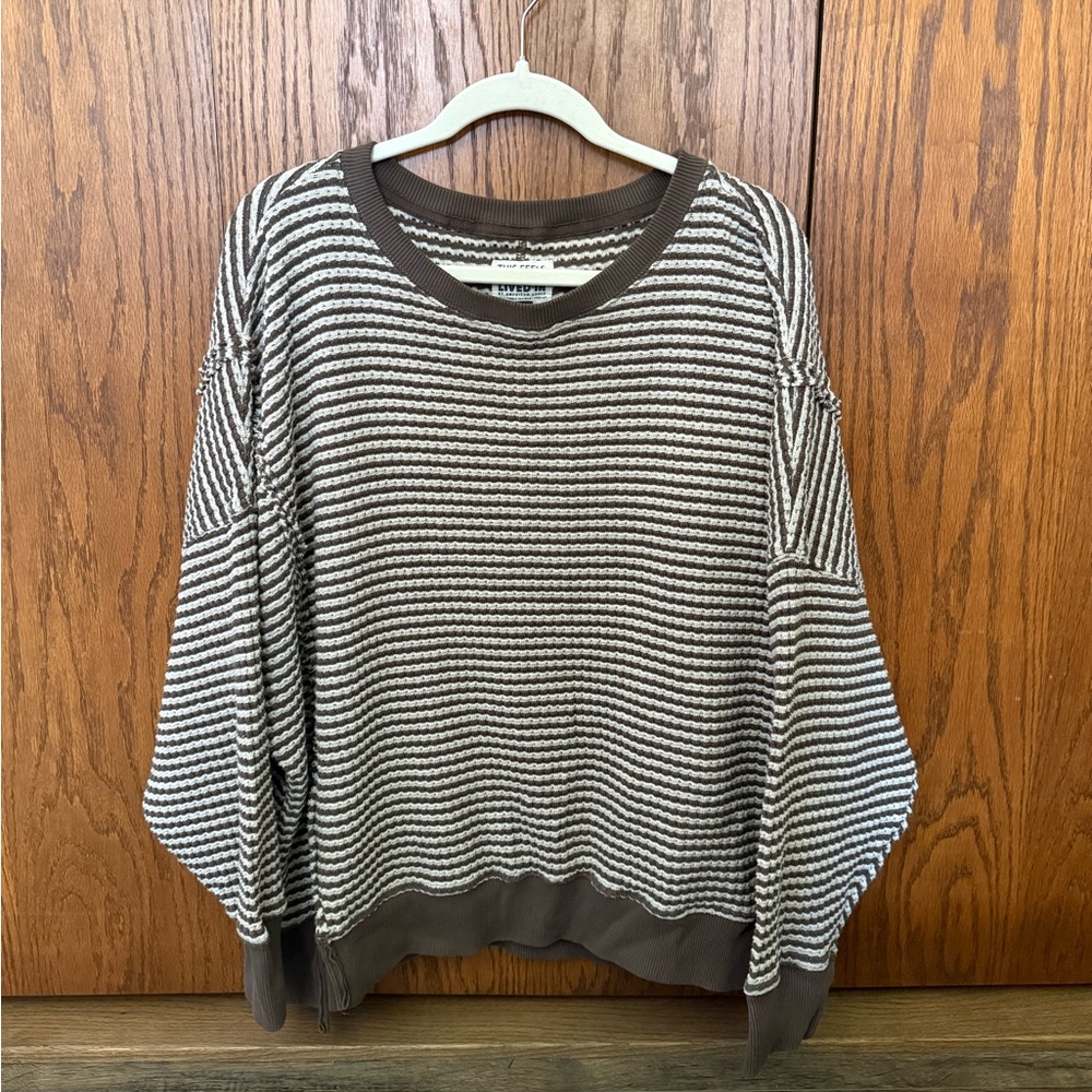 American Eagle Outfitters Striped Crewneck Sweater - Brown & Cream